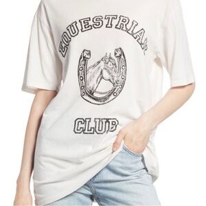 Treasure & Bond Tee XS Equestrian Club Horse Cream Black Print Oversized Cotton